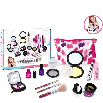 

Pretend Play Princess Pink Makeup Kids Make Up Toy Set Beauty Safety Non-toxic Kit Toys for Girls Dressing Cosmetic Travel Bag