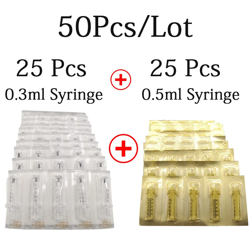 50pc syringe kit 0,3 мл/0,5 мл 2 в 1 ручка с гиалуроновой кислотой пистолет с гиалуроником lin для удаления морщин против старения подтяжка губ высокое давление - Цвет: 50pc syringe kit
