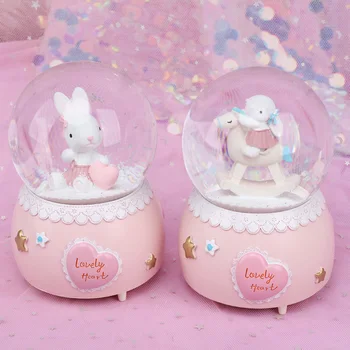 

Creative Cartoon Rabbit Snow Globe Crystal Ball Rotating Music Box Christmas Decoration For Home Home Decoration Accssories