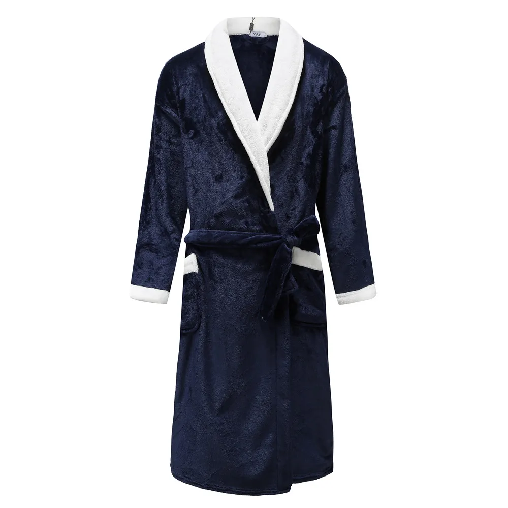 Large Size 3XL For Men&women Home Clothing Solid Colour Kimono Bathrobe Gown Coral Fleece Home Dressing Gown V-neck Sleepwear