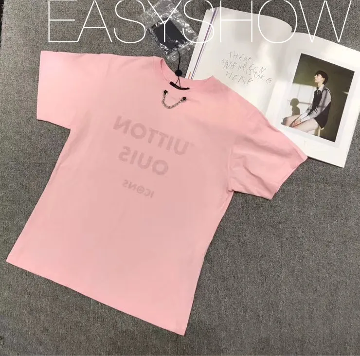 

2019ss Women Casual Tees Reverse Letter Printed Summer O-neck With Chain Tops Top Quality