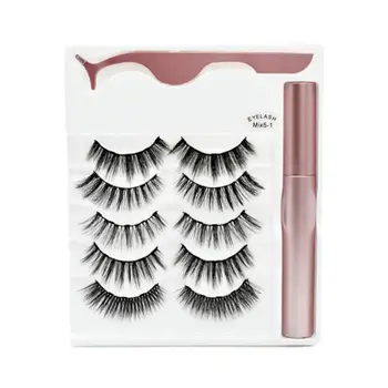 

5 paar gemengde magnetische valse wimpers vloeibare eyeliner set Magnetische eyeliner natuurlijke zachte magnetische valse wimpe