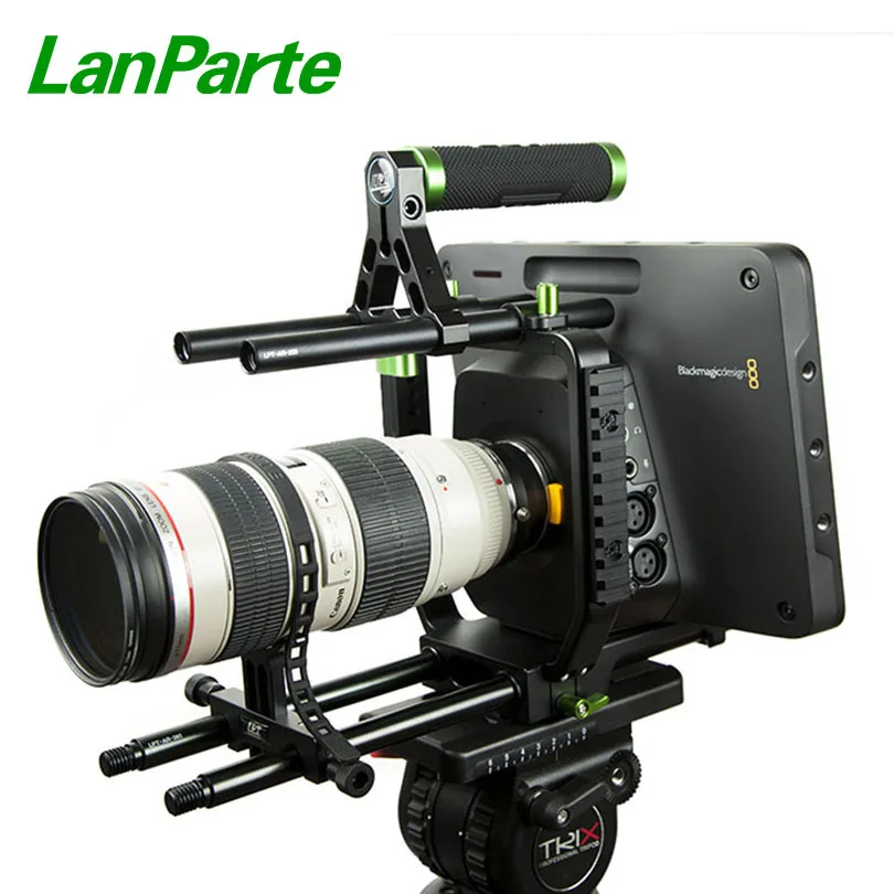 Lanparte BMCC 4K Camera Cage + Top Handle Grip + Tele Lens Support for Blackmagic  Studio Video Camera