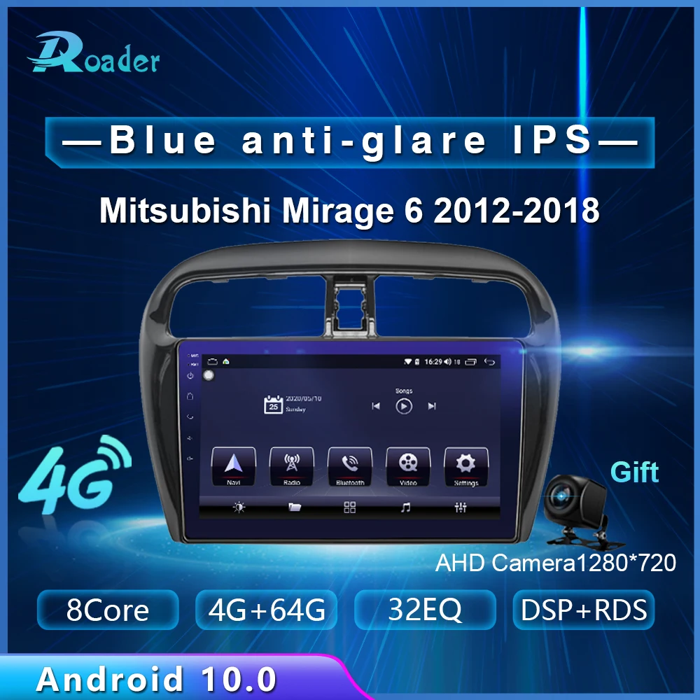 Автомобильный мультимедийный плеер Roader Android 10 0 автомобильный DVD для Mitsubishi Mirage 6 2012 2018 4G/64G сенсорный экран