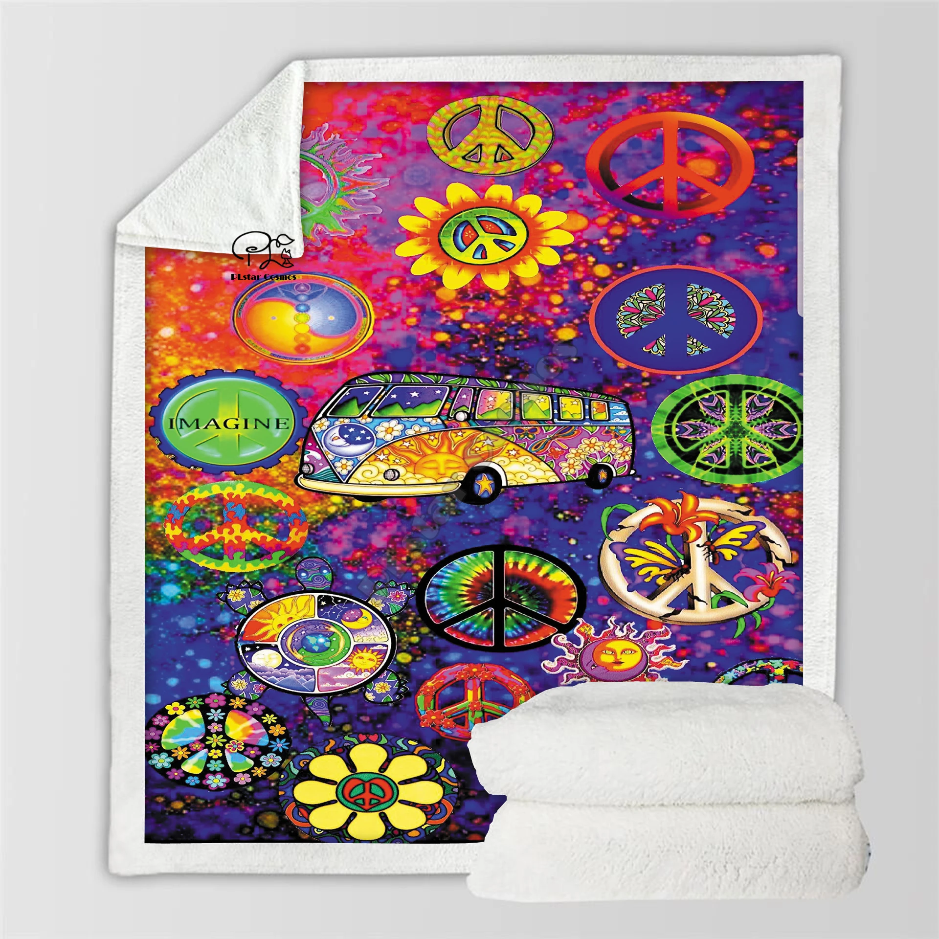 

Plstar Cosmos Hippie Peace And Love Psychedelic funny Blanket 3D print Sherpa Blanket on Bed Home Textiles Dreamlike style-18