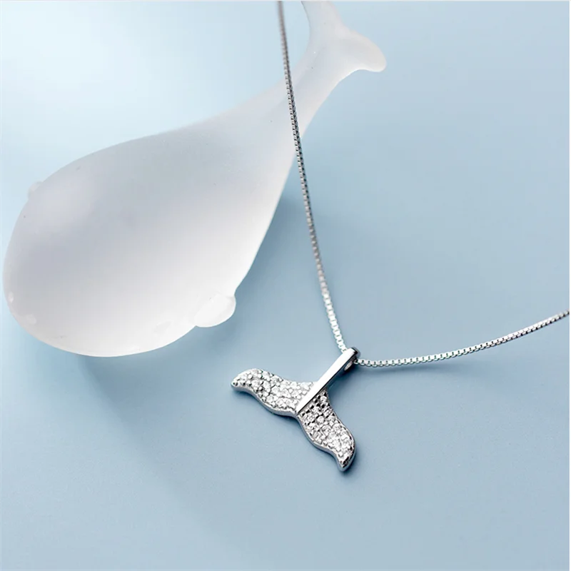 Fish tail necklace WANTME модная Подлинная 925 пробы серебряная подвеска рыбий хвост цепочка Ожерелье для женщин Романтический Кристалл Циркон ювелирные изделия подарок - Цвет камня: Fish tail necklace