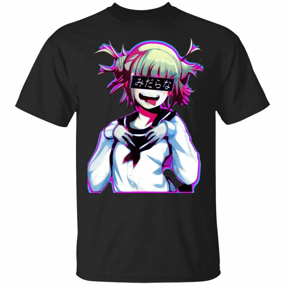 Waifu аниме Neko Vaporwave Glitch Manga Girl Ahegao черная футболка темно синего цвета летняя с