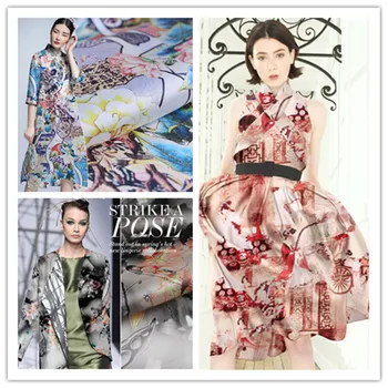 

Spring/Summer 19 Digital Printing Satin Organza Silk Fabric Stiffness Silk Clothing peng peng qun Dress Fabric