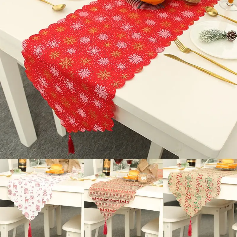 

180*35cm Santa Claus Reindeer Christmas Tree Table Runner Decoration Tablecloth Mat Wedding Xmas Party Banquet Home Decor 62302