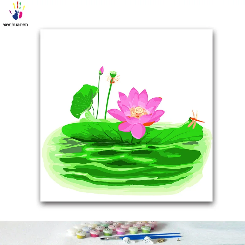 DIY картинки для раскраски по номерам с цветами цветок лотоса Nelumbo nucifera картина для рисования по номерам в рамке для дома - Цвет: 7062