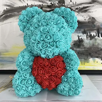 

Dropshipping Christmas Decoration 40cm Artificial Rose Teddy Bear Heart Bear of Roses Women Valentines Day Wedding Gifts