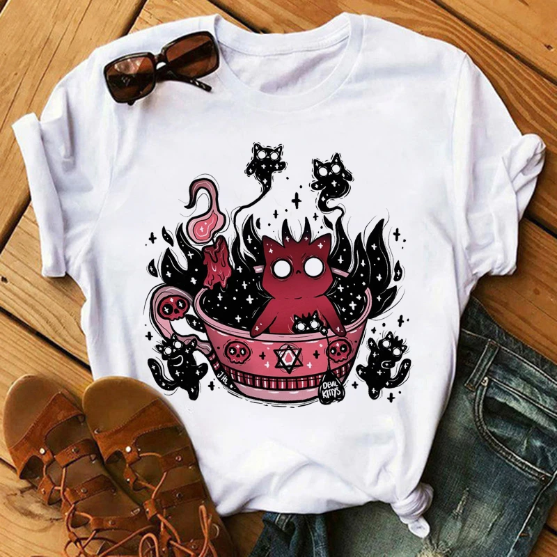 Satan Demon Death Scary T Shirt Women Devil Satanist Funny Cartoon T-shirt Grim Reaper Baphomet Tshirt Satanism Top Tees Female summer crop top