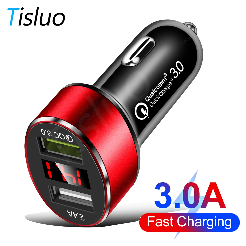 

Quick Charger 3.0 Car Charger 2 Ports Dual USB Fast Charging 5V/3A LED Voltage Monitoring For iphone X 8 PLUS Xiaomi Samsung