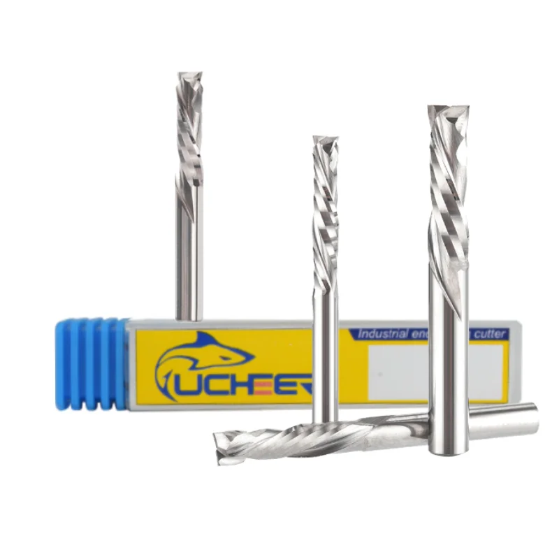 

UCHEER 2 flutes Imported Material 3.175/4/5/6/8mm Milling Cutter for MDF Clamp Board Woodworking Compression tool