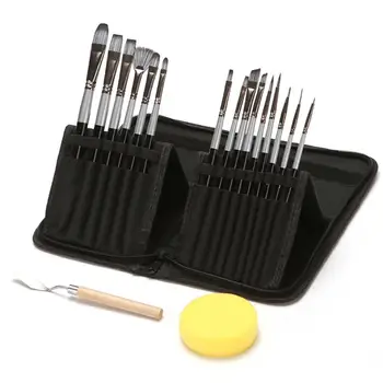 

18pcs/lot Painting Brush Kit 15pcs Nylon Hair Brushes Spatula Sponge Set w/ Carry Bag for Watercolor Oil Painting