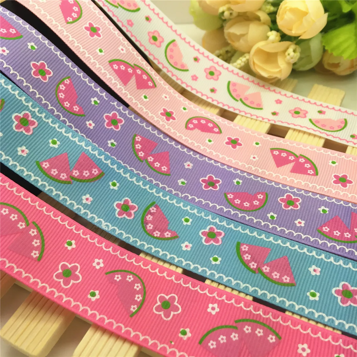NEW DIY 5 Yard 1'' 25mm Watermelon Printed Grosgrain Ribbon Hair Bow Sewing | Дом и сад
