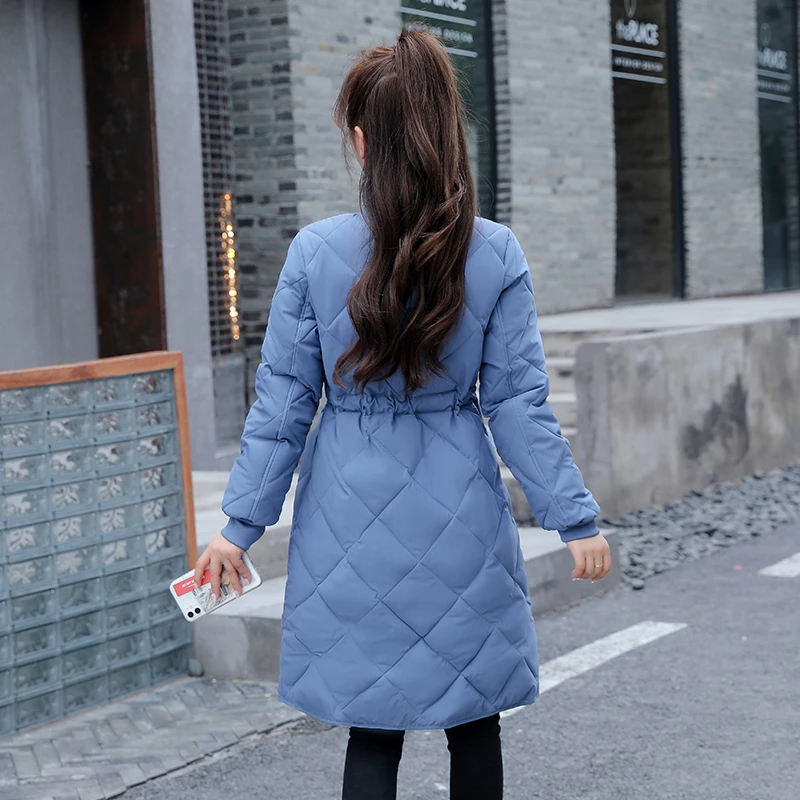 Gola com Faixas Parkas de Algodão Inverno Sólido Longo Jaqueta Feminina Grosso Acolchoado Tamanho Grande Outwear Cabolsas Casuais 2020 17 com faixas parkas de algodão grosso acolchoado
