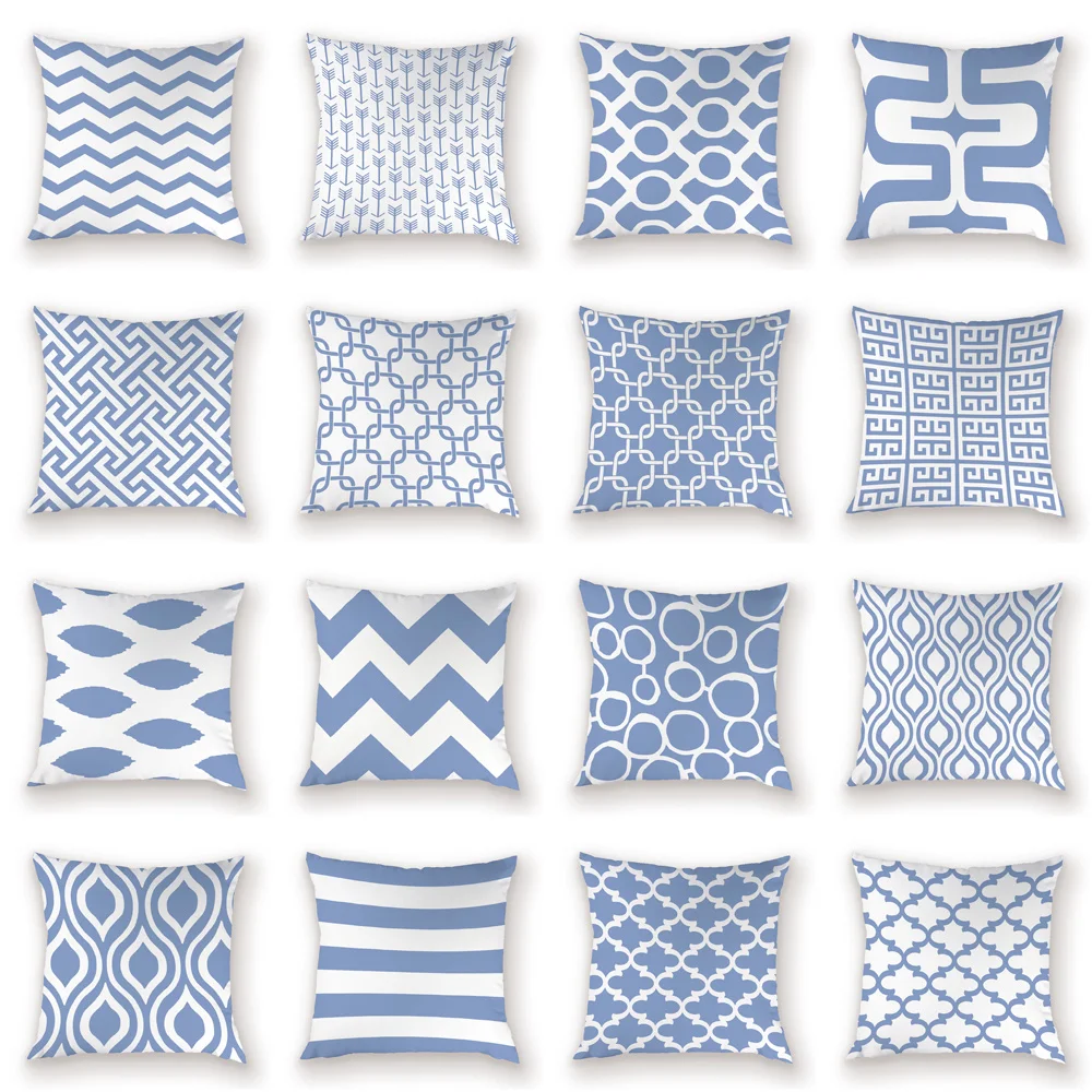 Чехол для подушки в скандинавском геометрическом стиле, простой в стиле бохо, декоративный чехол для подушки с синими линиями в полоску, домашний декор, белые наволочки для подушек