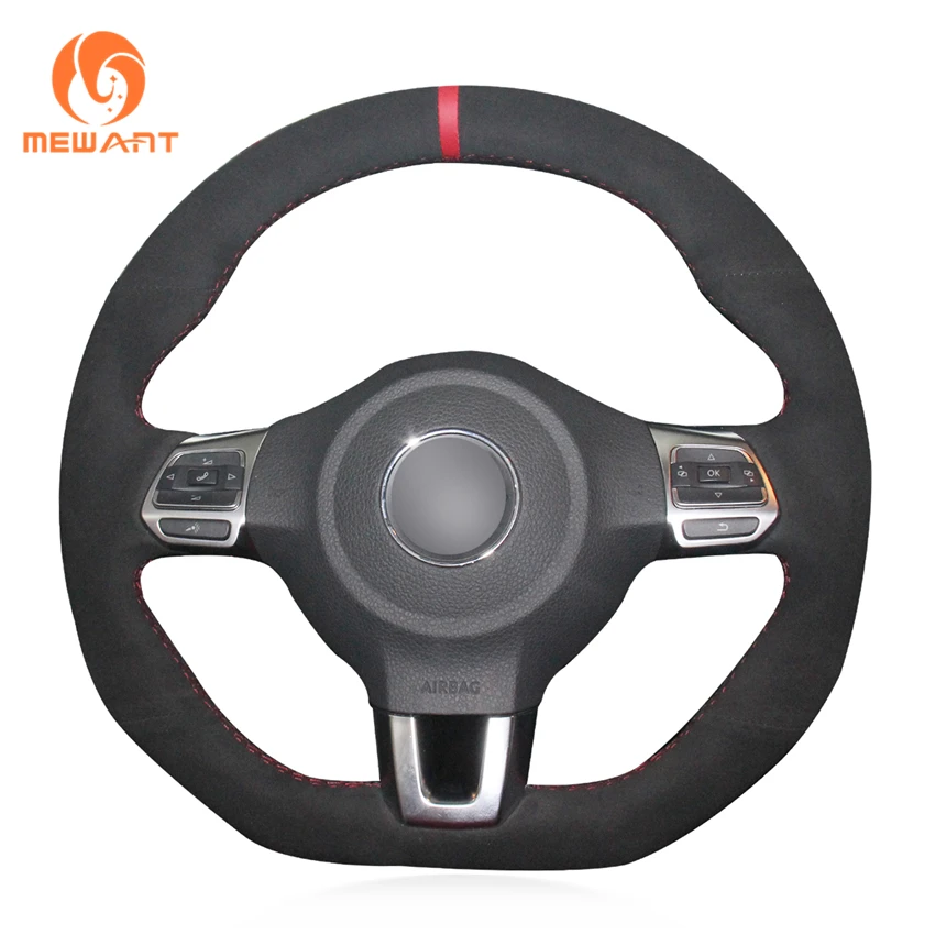 Mewant Black Genuine Leather Steering Wheel Cover For Volkswagen Vw Golf 6 Vi Gti Polo Rline Cc