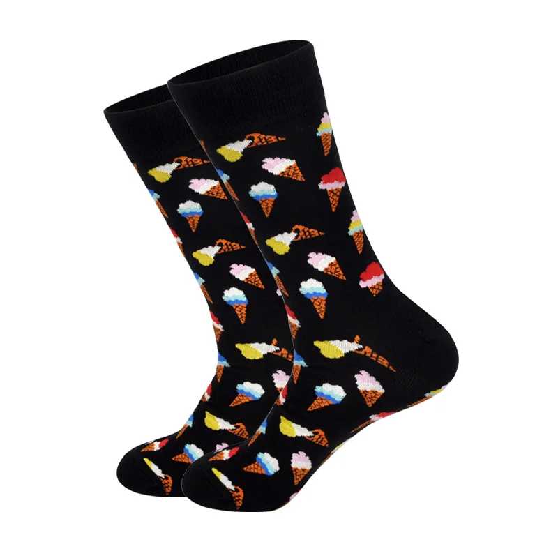 Downstairs Combed Socks for Men Autumn Newly Ice Cream Dog Street Wear Crew Cotton Happy Socks Calcetines Hombre - Цвет: Pattern A