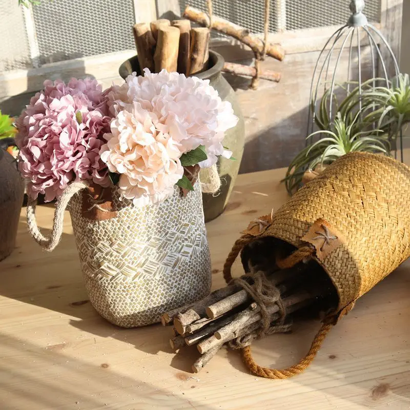 Натуральная солома корзина ручной работы Seagrass цветочный горшок настольная корзина для хранения/украшения сада сумка для хранения
