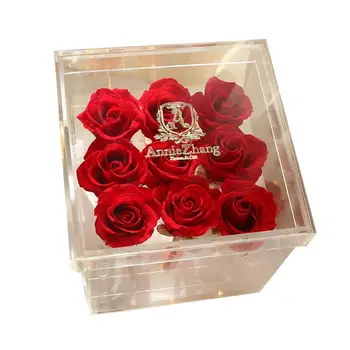 

Red Silk Rose That Lasts Forever in a Acrylic Square for Valentine's Day Wedding
