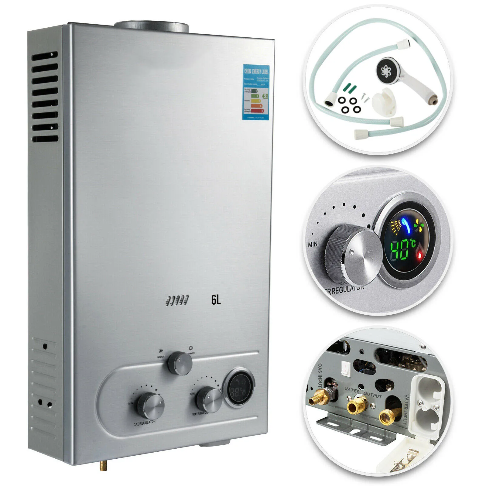 

Portable 6L Natural Gas Tankless Instant Hot Water Heater Boiler Useful
