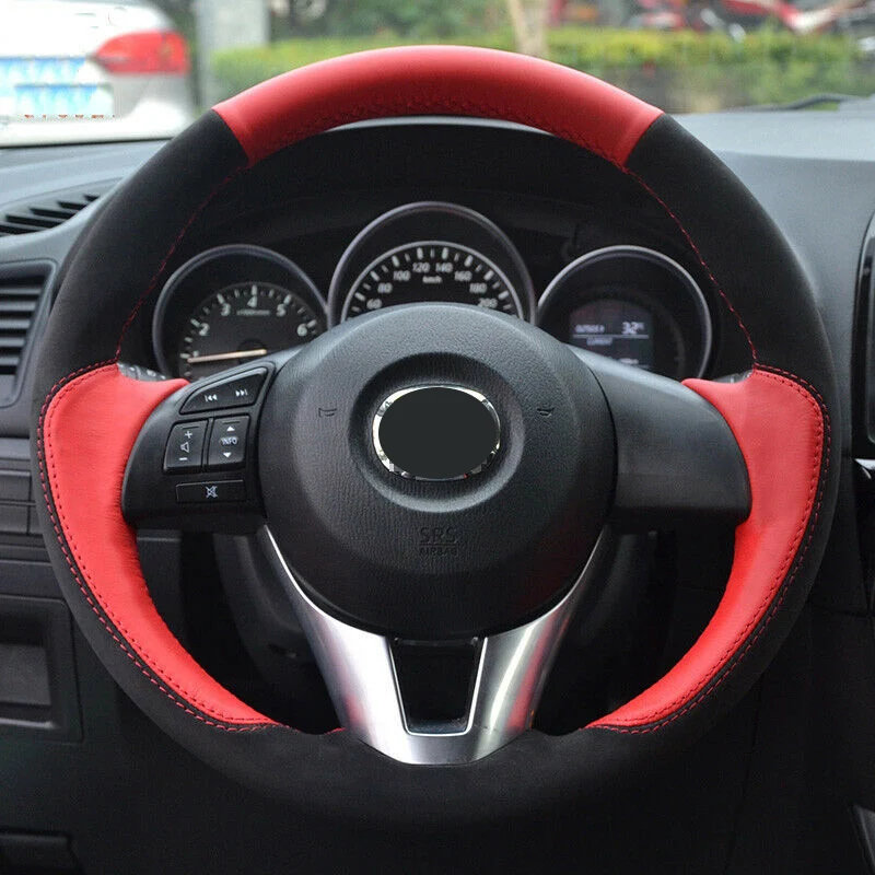 

Good Quality Leather Car Steering Wheel Cover Non-Slip Breathable Thin And High Fit Hand-Stitched For Mazda 3 CX-5 CX-9