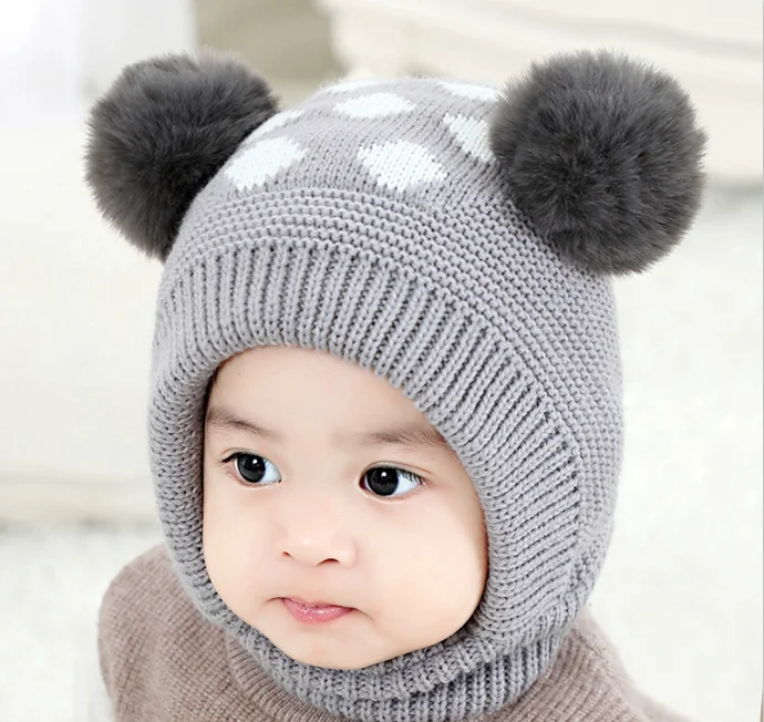 gray Baby hat Autumn and Winter Boy's woolen hat Korean version baby knitted hat - Цвет: gray