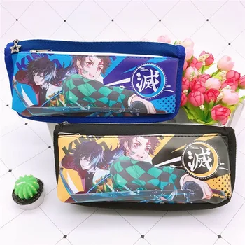 

1Pc Janpanese Anime Demon Slayer's Blade Double-layer Student Stationery Pen Case Large-capacity Zipper Storage Bag Random Color