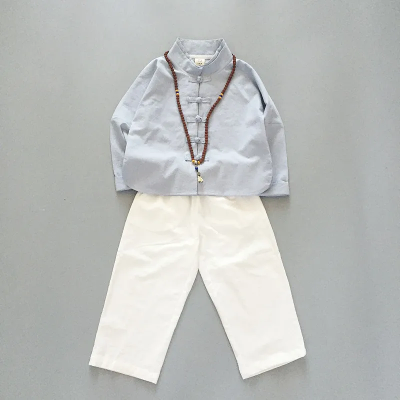 Poetry Bai Luo Children Autumn New Style Chinese Costume Baby Chinese-style Chinese Clothing BOY'S Long Sleeve Cotton Frog Tops