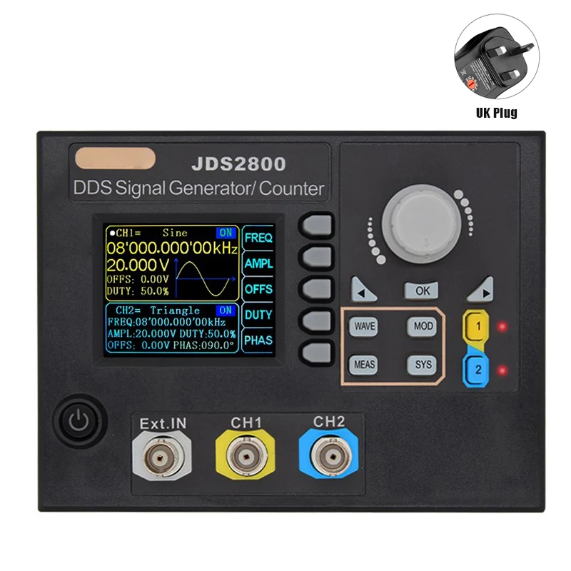 UK plug JDS2800 60 МГц генератор сигналов цифровой Управление двухканальный DDS генератор произвольных частотомер_ недель - Цвет: UK plug