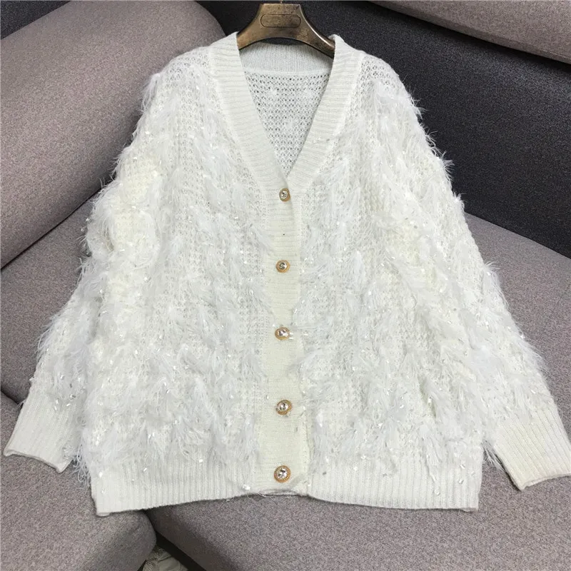 2019V female Sweater collar long tassel metal buckle decorative knit sweater