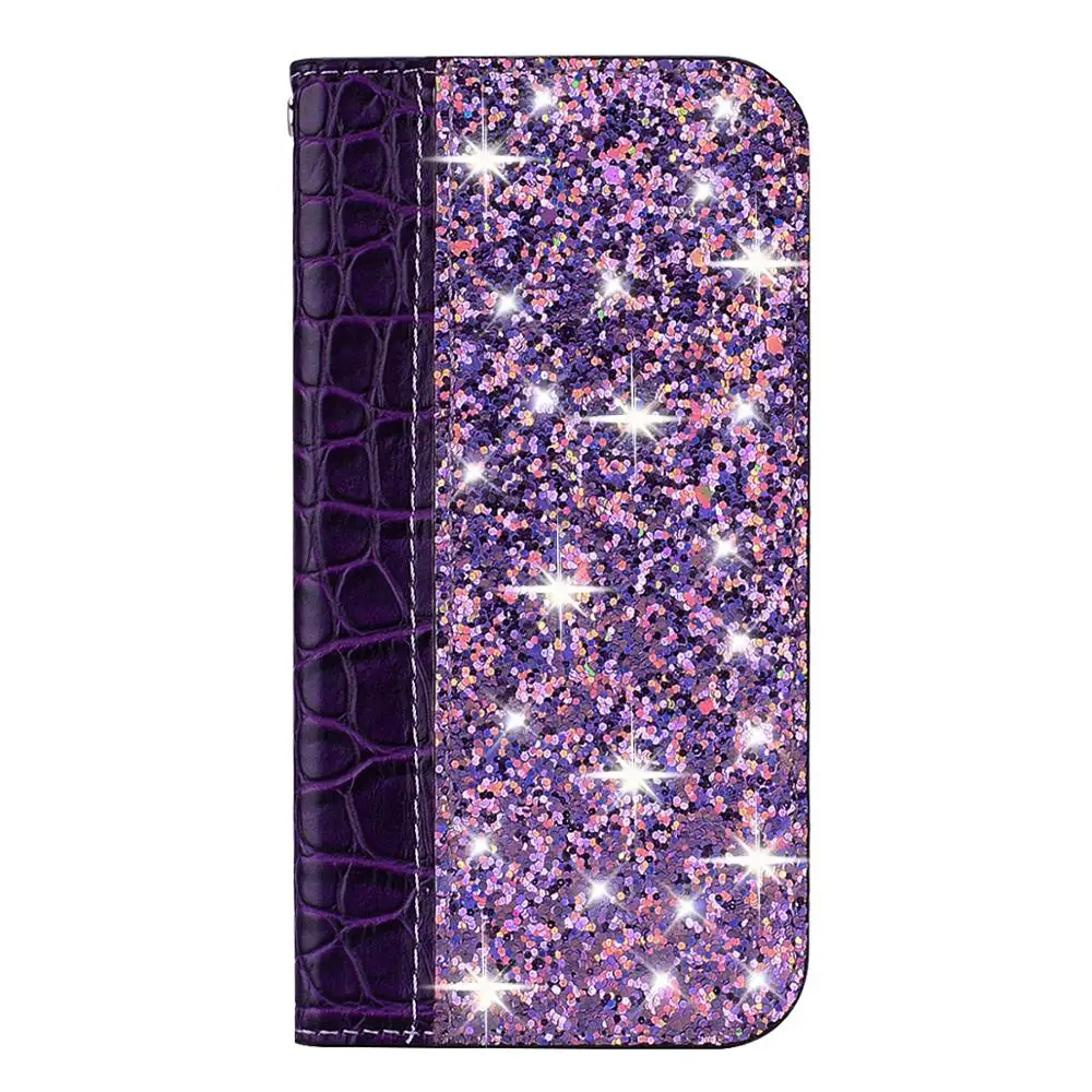 Purple Glitter Bling Case For Huawei Mate 10 20 P20 P30 Lite Pro Honor 10 9 Lite 7x Y6 Y7 Y9 P Smart+ Leather Flip Book Case Coque - Цвет: Purple