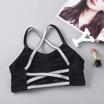 

Women Girls Yoga Sports Ruched Bra Sexy Hollow Silver Wire Cross Strap Crop Top Removable Padded Wireless Bralette Seamless