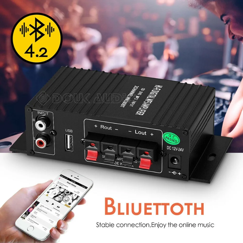 Мини HiFi Bluetooth ресивер стерео 2,0 канальный усилитель звука для автомобиля морской усилитель мощности USB без потерь Музыкальный плеер ИК пульт 50 Вт+ 50 Вт