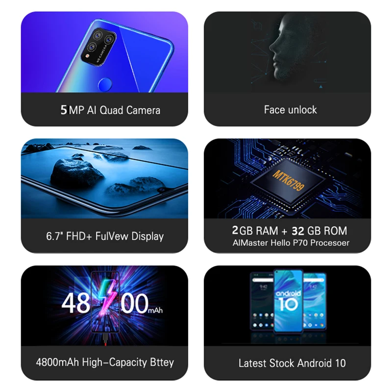 SOYES S30 Mobile Phones 6.7inch Full Screen 32GB Android Smartphones 4800mAh Face Fingerprint Unlock Cell Phones
