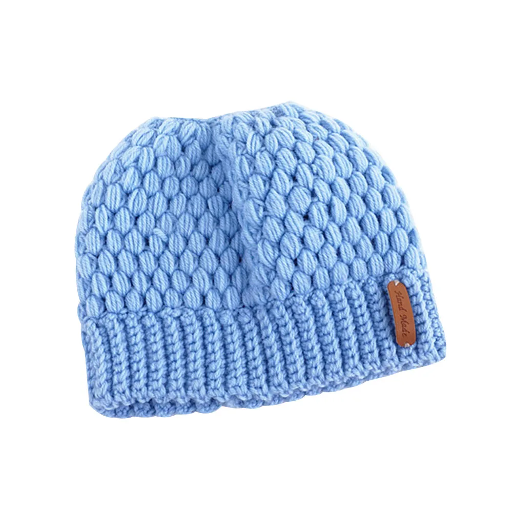 Neue Frauen Mädchen Herbst Winter Warme Leere Top Hut Chaotisch Hohe Brötchen Pytail Beanie Stretch Stricken Bunte Loch Kappe Heißer_voghion.com