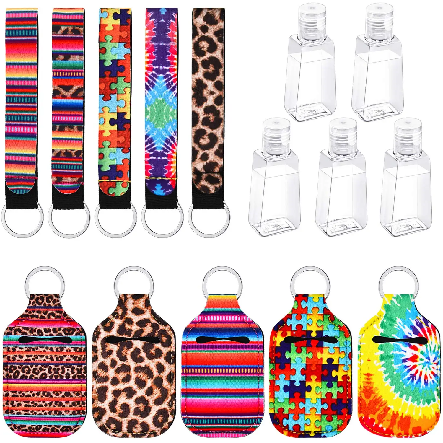 

15pcs Neoprene Hand Keyring 30ML Sanitizer Bottle Holder Keychain Bags Key Rings Hand Soap Bottle Holder for Outdoor Travelling