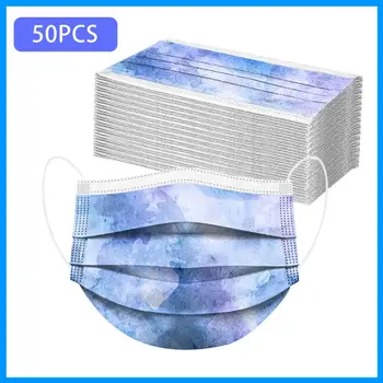 

50Pcs Disposable Medical Masks Non-woven 3 Layer Filter Tie Dye Printed Dustproof Surgical Mask Breathable Adult Face Mouth Mask