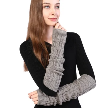 

Women Autumn Winter Half-finger Wool Gloves Long Twist Knit Warm Arm Cover