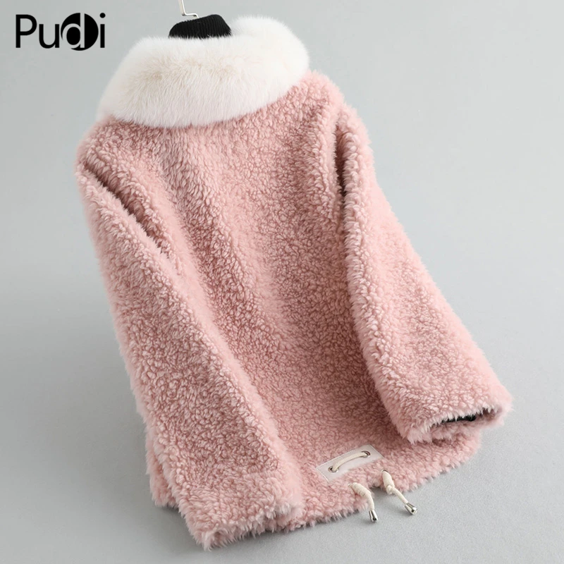 PUDI A19059 Женская шерстяная шуба куртка с лисой пальто с меховым воротником Женская зимняя теплая настоящая меховая шуба Тренч