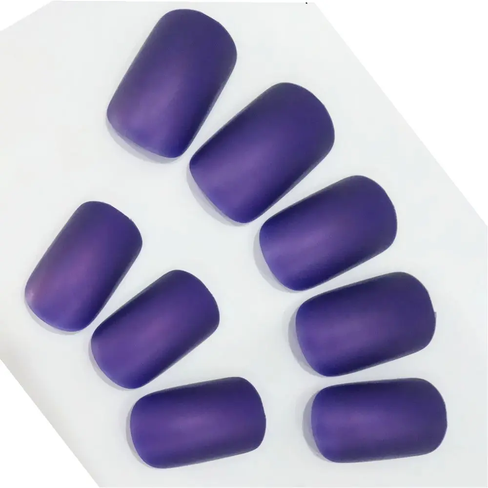 

24 Pcs Soft Matte Artificial Fake Nails Medium Purple Blue False Nails Acrylic Lady Fingernails For Manicure J