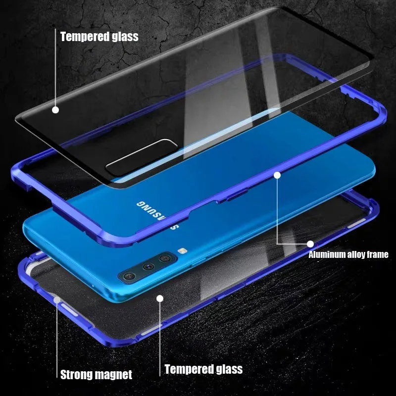 Магнитный металлический чехол для samsung Galaxy S10 Lite S9 S8 Plus Note 10 Pro 9 8 A7 A50 A60 A70 двухстороннее закаленное стекло