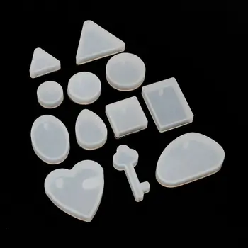 

12Pcs Square Key Heart Round Triangle Pendant Resin Silicone Molds Jewelry Tools