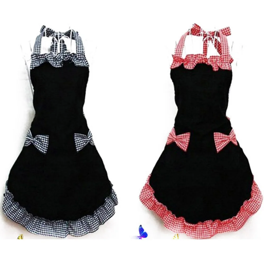 Bib Apron Dress Flirty Vintage Kitchen Women Bowknot With Pocket Gift Pure Color Cooking Kitchen Apron Chef Waiter Cafe Shop BBQ