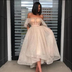 SoDigne Champagne Evening Party Dress Sexy Ball Gown Ankle Length Prom Dress With Short Sleeves Formal Gowns