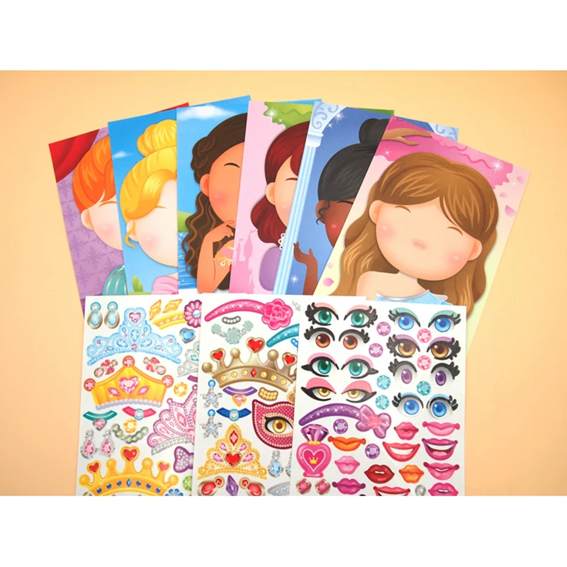 Kids DIY Stickers Puzzle Games Make-a-Face Princess Animal Dinosaur Assemble  Jigsaw Children Recognition Training Education Toy