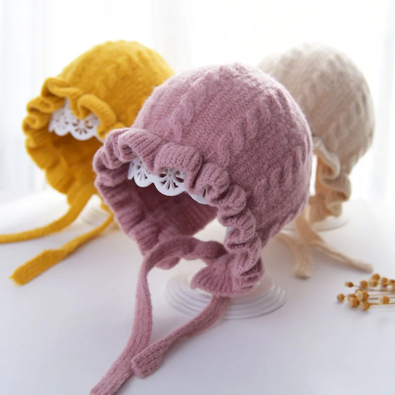 

2019 New Crochet Knitted Baby Hat Toddler Wool Ear Warmer Cap Girl Fashion Princess Bonnet Infant Autumn Winter Hair Accessories