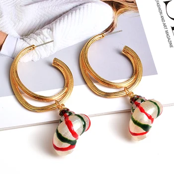 

New Arrival Colorful Shell Long Metal Earrings High-quality Fashion Trend Drop Earring Jewelry Accessories For Women Wholesale